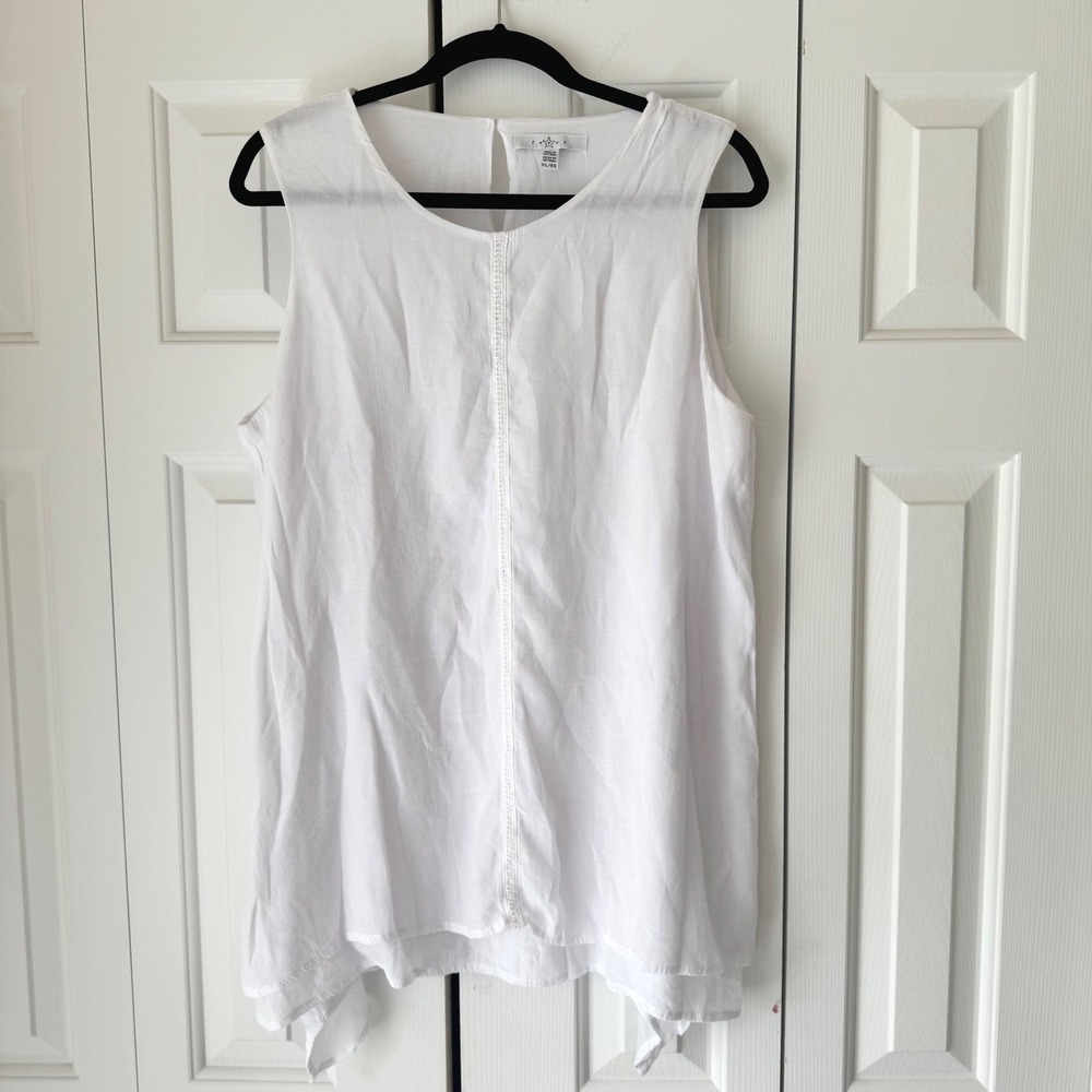 Fever White Linen Blend Sleeveless Sharkbite Hem Tunic Top XL